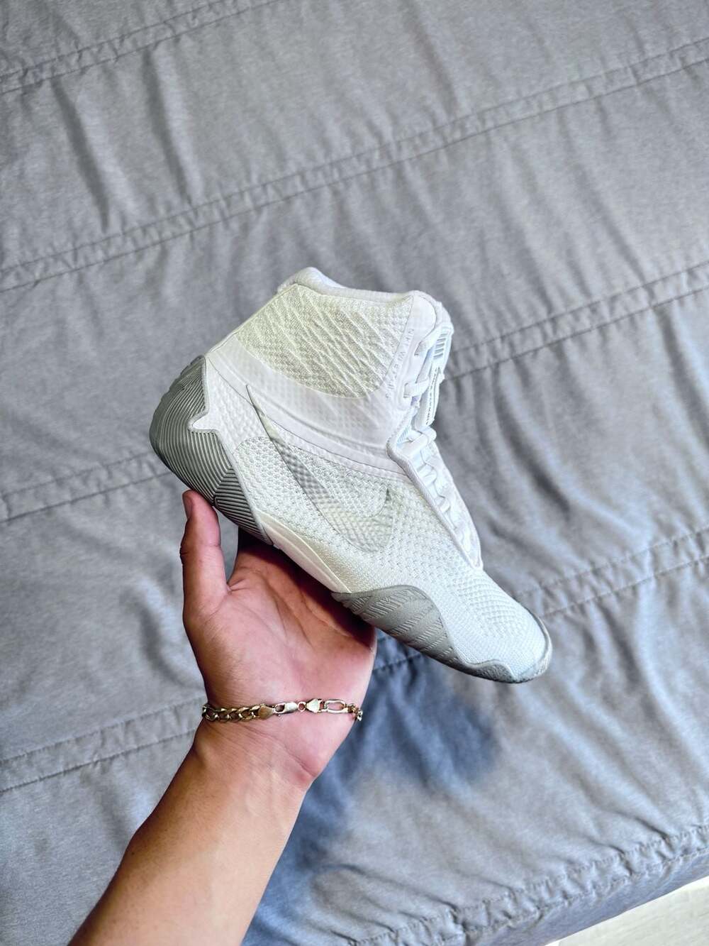 Nike Tawa Wrestling Shoes White Silver High Top CI2952-100 Men's 7